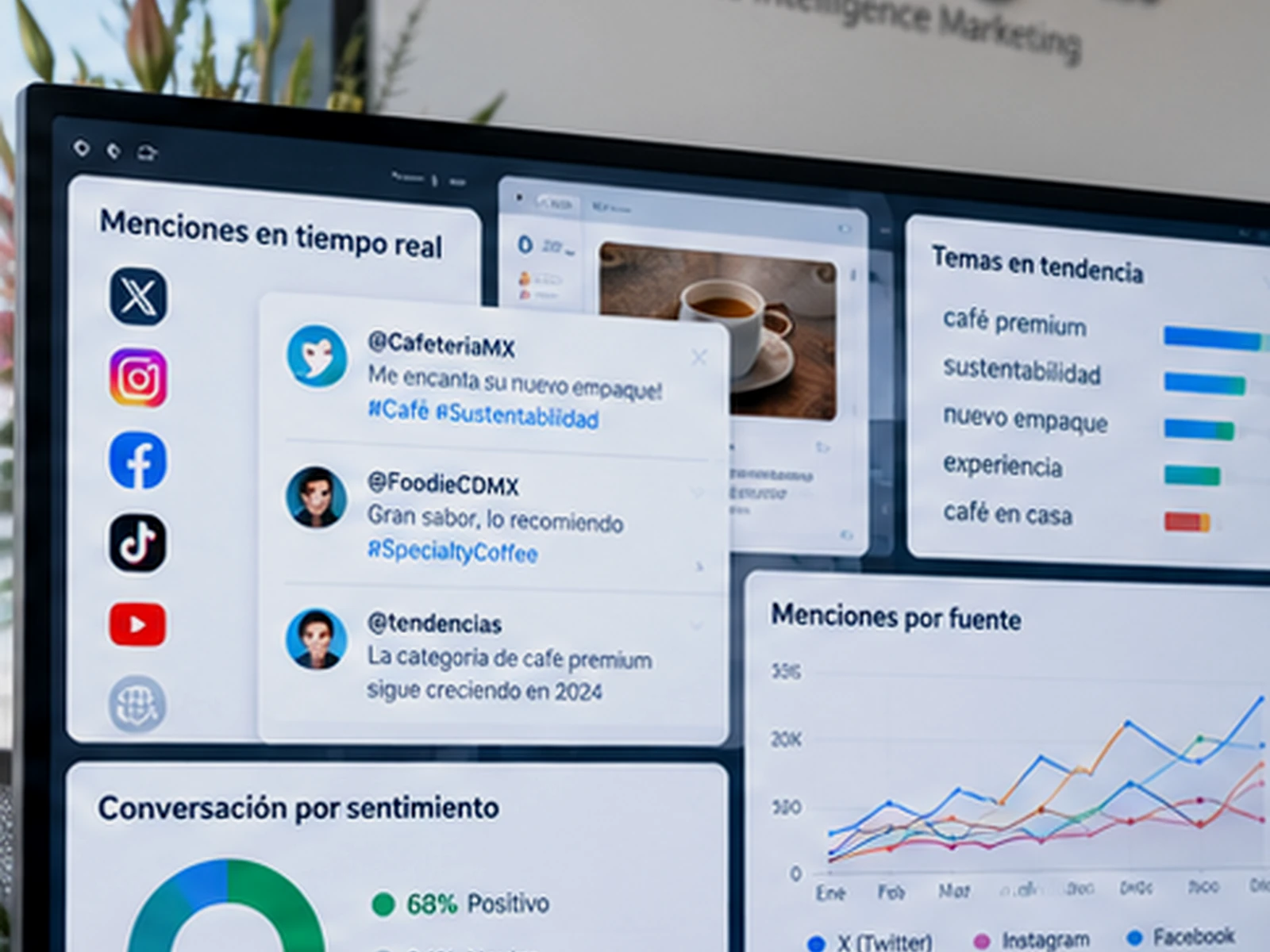 Monitor con panel de listening, menciones y tendencias digitales