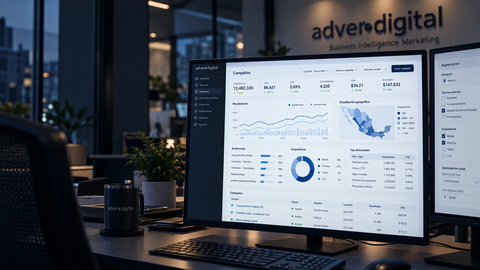 Pantalla con planeación y resultados de medios digitales